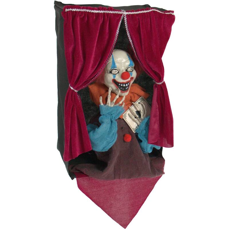 Haunted Hill Farm Animatronic Clown, Indoor/Outdoor Halloween Decoration, Flashing Red Eyes, Talking, Battery-Operated