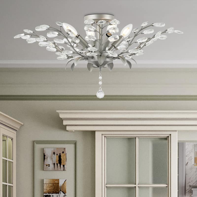 Adoria 26" 4-Light Contemporary Bohemian Iron/Acrylic LED Semi Flush Mount, by JONATHAN Y