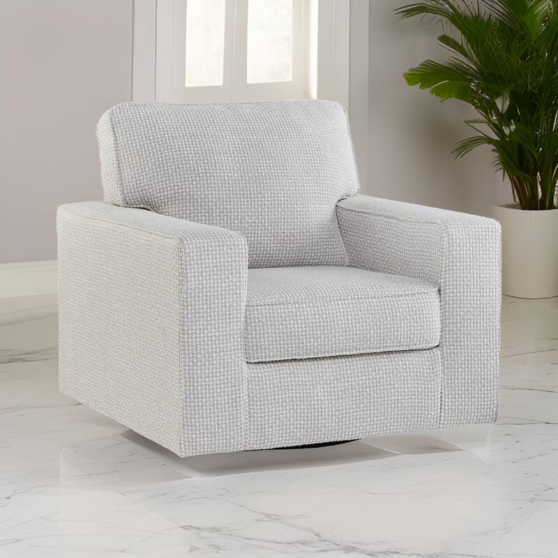 Olivia Swivel Accent Armchair, Light Gray Crosshatch Pattern Polyester