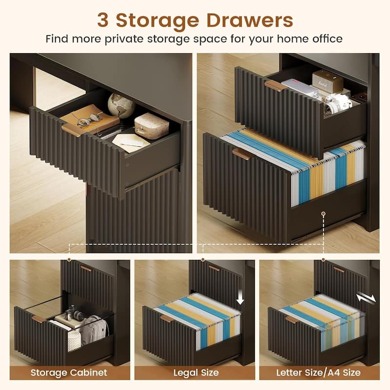66" L Shaped Desk Drawers Home Office Desk File Cabinet Executive Desk
