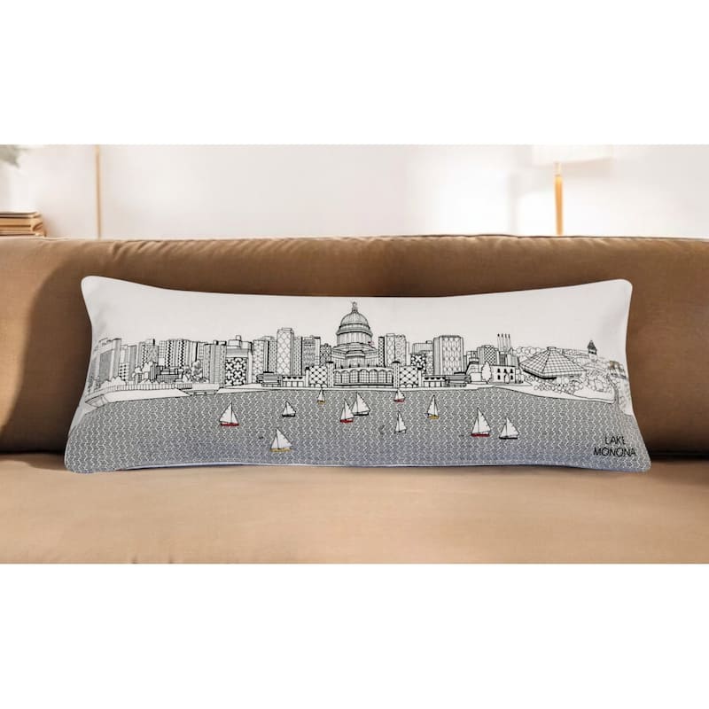 HomeRoots 35" White Madison Daylight Skyline Lumbar Decorative Pillow - Bed Rest - Polyester