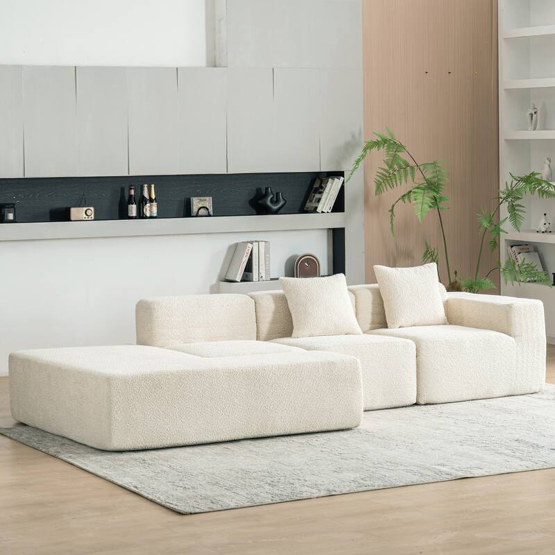 116.5" Versatile 4-Seat Sectional Sofa with Customizable 4-Piece Design in Ultra-Soft Boucle Fabric and Two Back Pillows