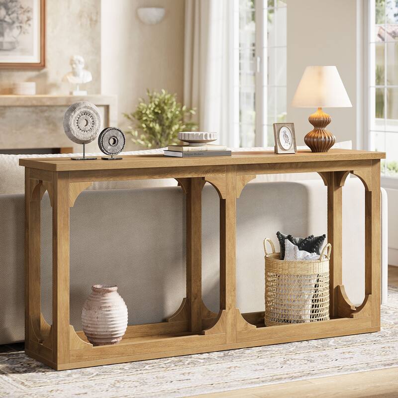 63-Inch Farmhouse Entryway Sofa Table Behind Couch