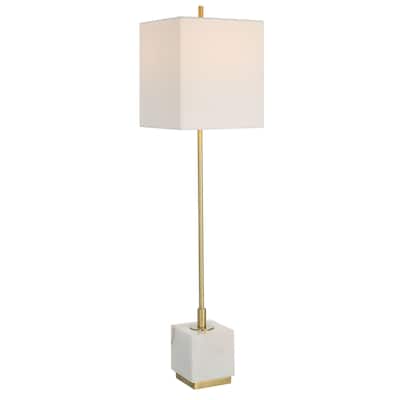 Marble Buffet Table Lamp with Square Shade - 37" - White