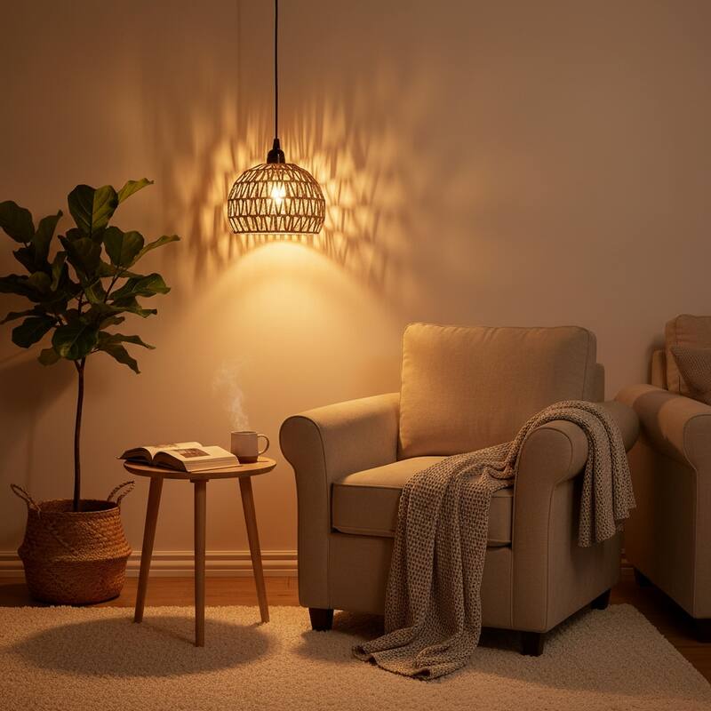 Battery Operated Boho Rattan Pendant Light - 7.8 in Dia