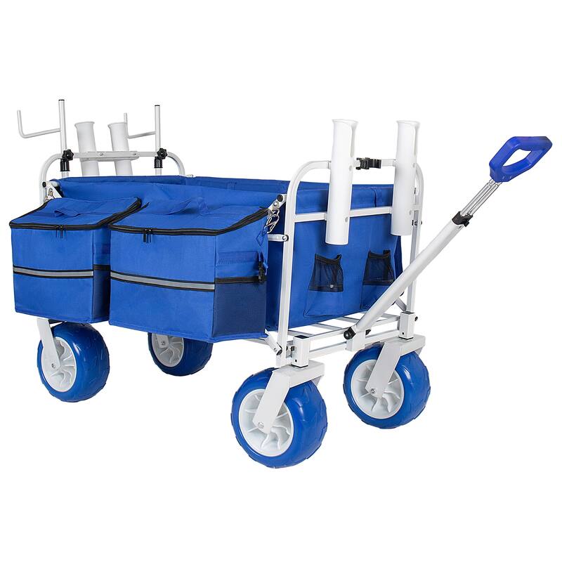 Beach Wagon Cart with Chair Racks & Fishing Rod Holders, 9" All-Terrain Wheels, Removable Cooler & Storage Bags