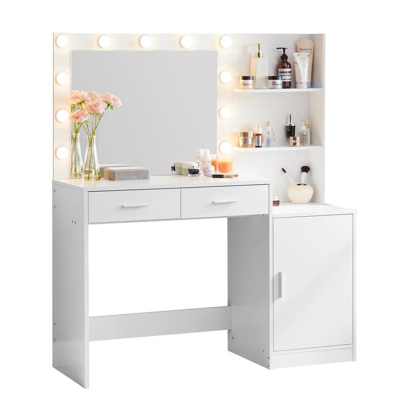 Vanity Desk with Mirror and Lights - White