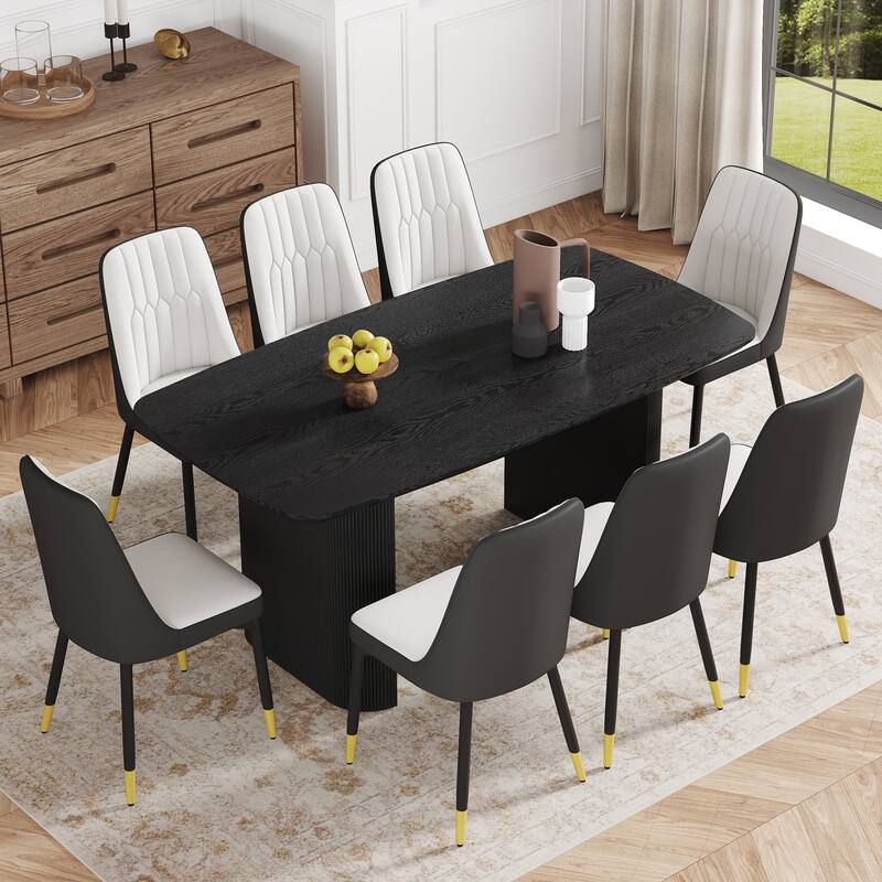 Dining Table Set Ergonomic Chairs for 8, Leather Padded Dining Chairs with Metal Legs, Luxury Dining Set