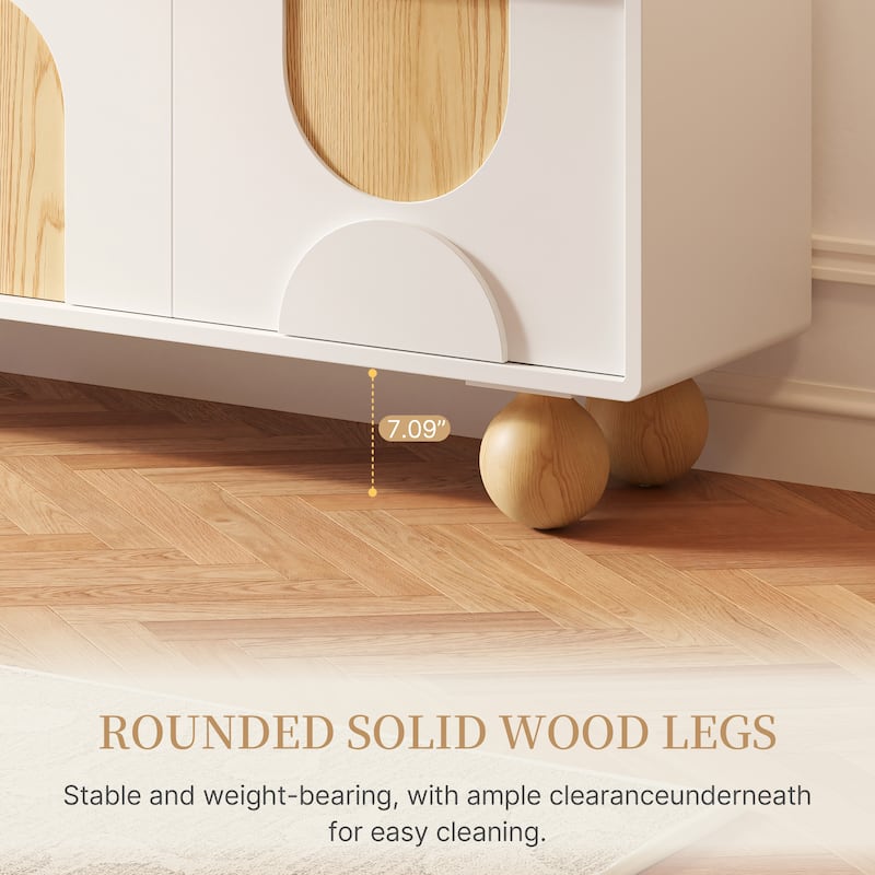 78.74'' Modern White Wood TV Stands with Storages, Mid Century Media Console for Livingroom, Cream White & Natural Wood - 78.74"