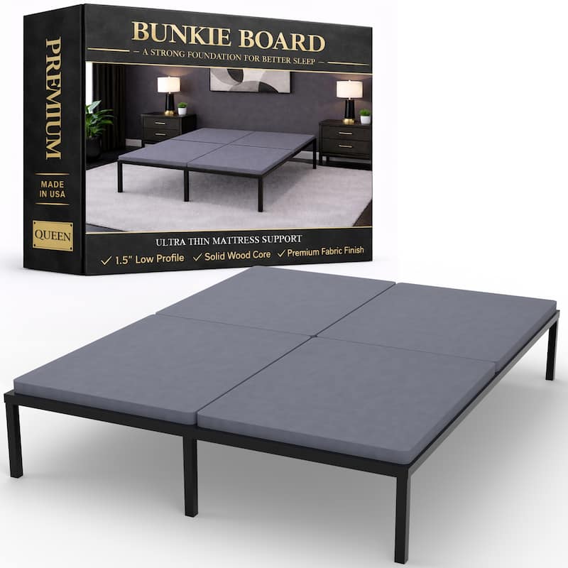 Premium 38mm Solid Surface Wood Bunkie Board Queen Size Bed Frames, 4-Piece Under Mattress Support Board, Fully Assembled.