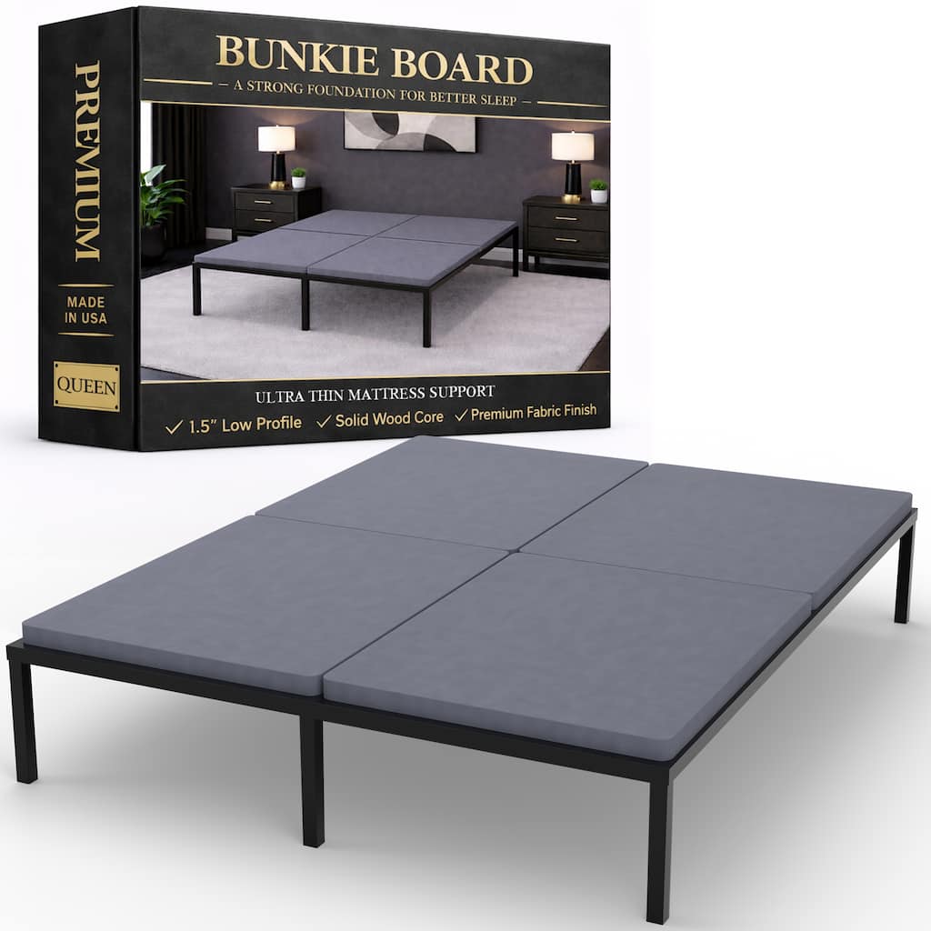 Premium 38mm Solid Surface Wood Bunkie Board Queen Size Bed Frames, 4-Piece Under Mattress Support Board, Fully Assembled.