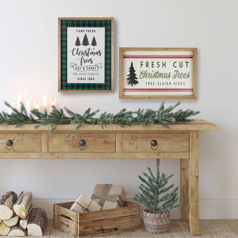 18" Wooden Framed "Fresh Cut Christmas Trees" Wall Sign