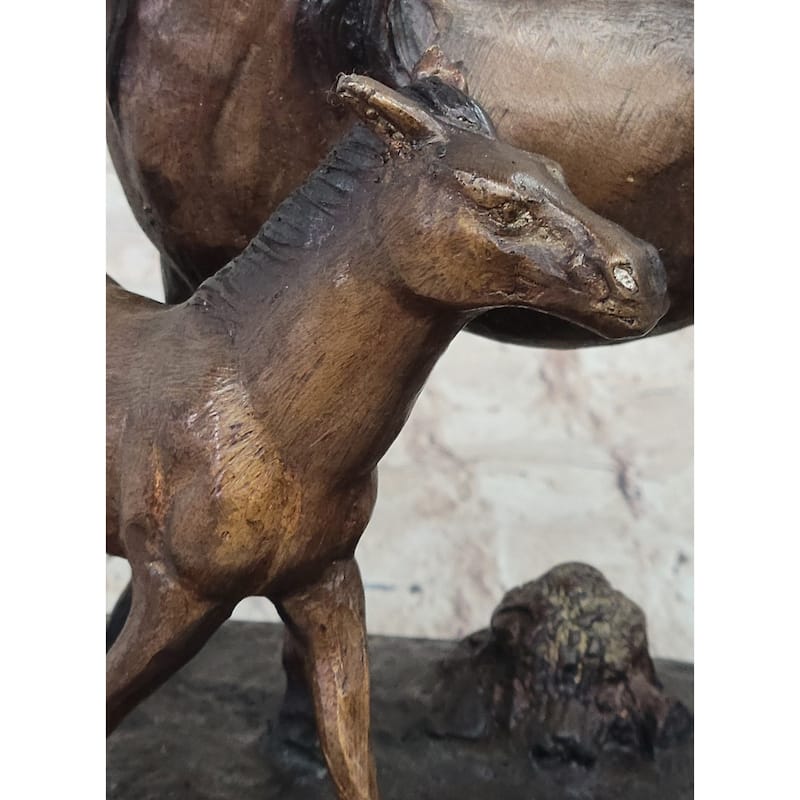 Bronze Sculpture Figurine Mare W/ Her Baby Imitative Horse Stallion Farm Art Deco Moigniez