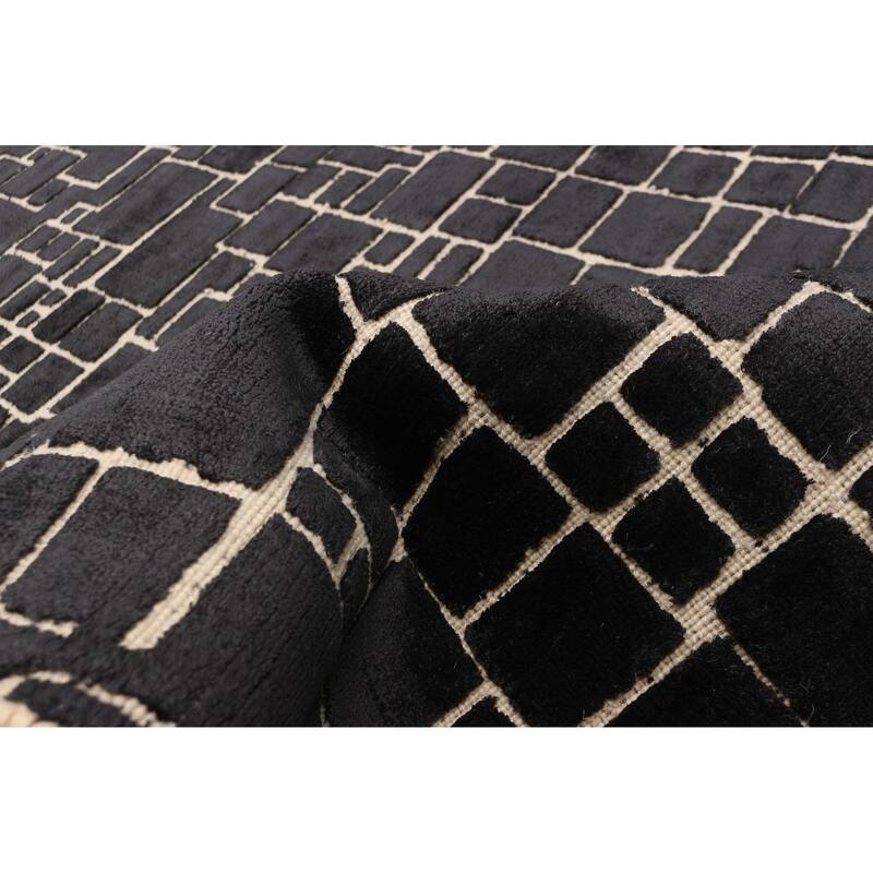 ECARPETGALLERY Hand Loomed Elysian Black Viscose, Wool Rug - 5'0 x 7'2