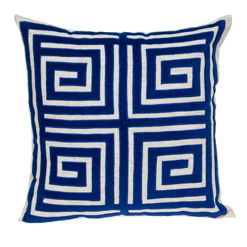 Greek Key Square Cotton Throw Pillow - 22" - Blue and White