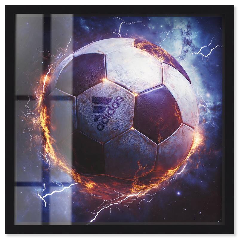 Electrify Soccer Ball Shadowbox by Art Remedy - Black - 40" x 40"