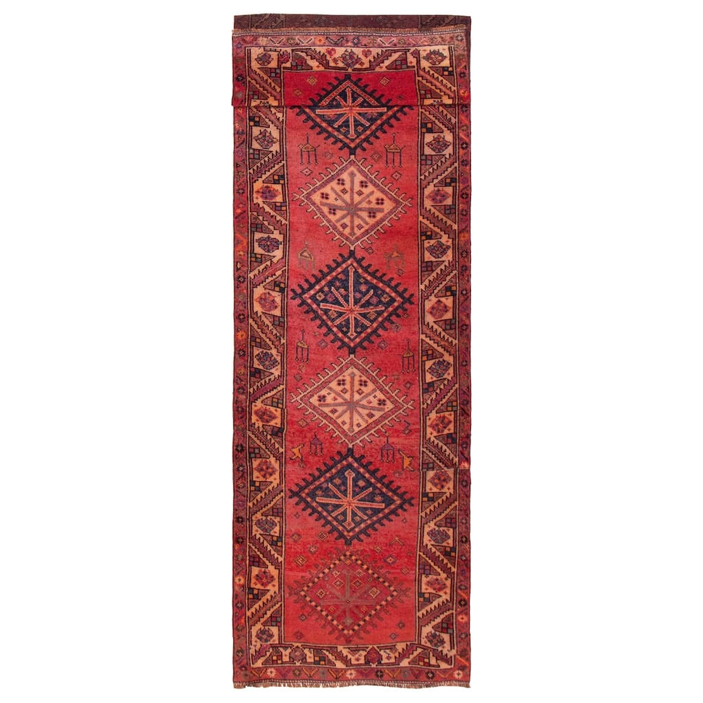 ECARPETGALLERY Hand-knotted Melis Vintage Red Wool Rug - 3'11 x 14'1