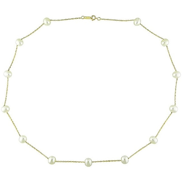 Miadora 10k Yellow Gold White Cultured Freshwater Pearl Necklace (5.5-6mm). Opens flyout.