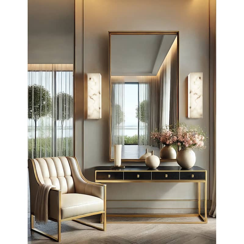 Justice Design LumenAria - Medley 17" LED ADA Wall Sconce - Faux Alabaster Shade - Brushed Brass