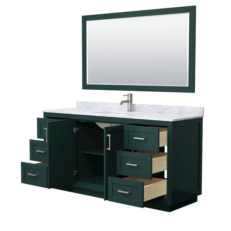 Miranda Bathroom Vanity Set, White Carrara Marble Top, 58-Inch Mirror