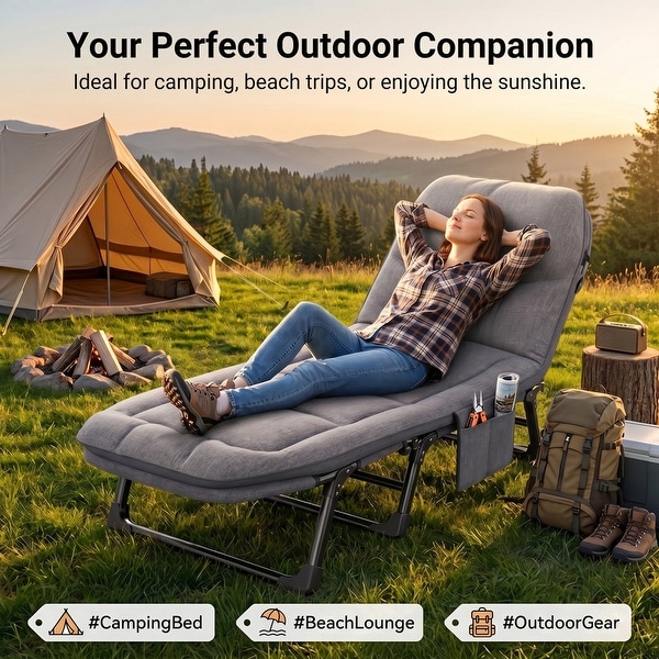 FUNC FOLDING BED アウトドア 1-Pack Patio Chaise Folding Bed with Mattress,Comfortable