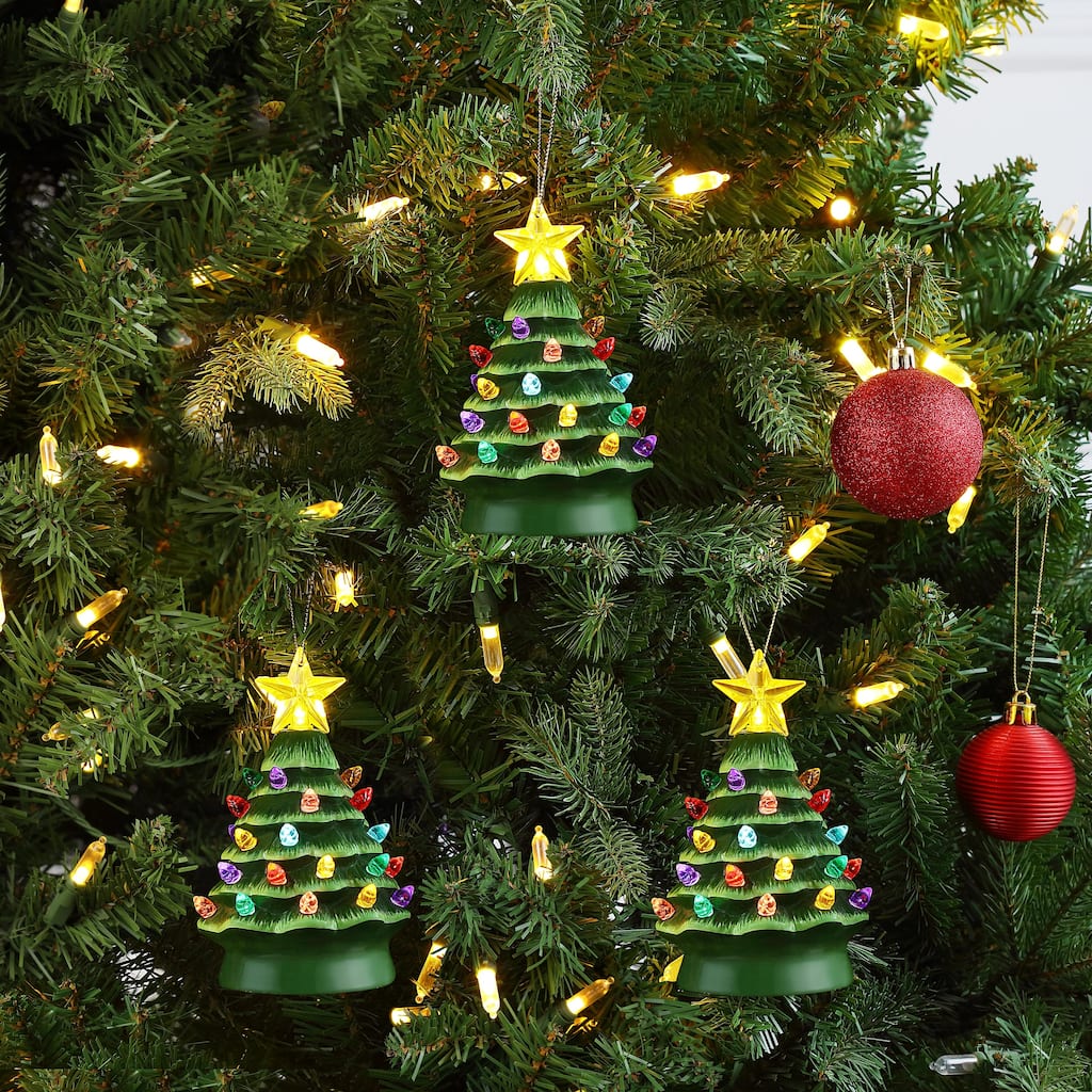 Set of 3 Nostalgic Ceramic Tree Ornaments - Green