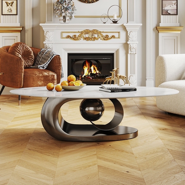 49.2-inch Modern Oval Sintered Stone Coffee Table with Innovative