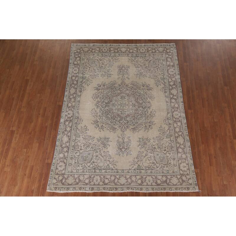 Hand Knotted Oriental 100% Wool Carpet Traditional Floral Beige & Ivories Tabriz Area Rug - 9' 2'' X 6' 9''