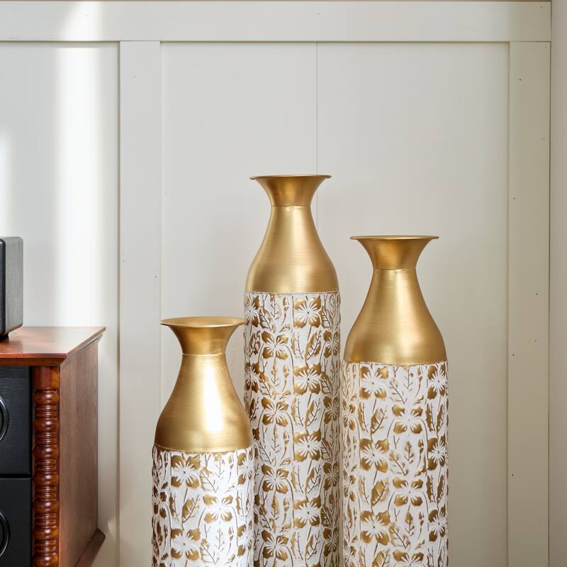 3D Relief Flower Metal Vase Set 24" 29" 32.68" Height