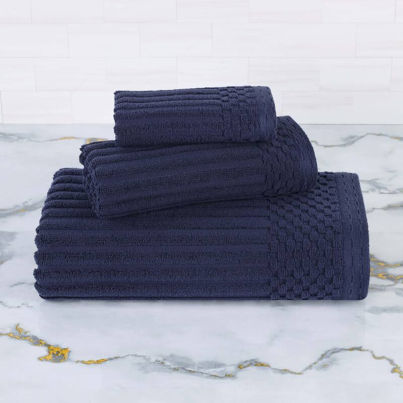 Blue Nile Mills Modern Ribbed 100% Cotton Quick-Dry 3-Piece Towel Set