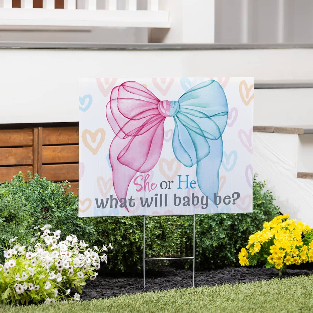 24" x 18" Yard Sign with H-Stake, Pink Blue Bow Gender Reveal