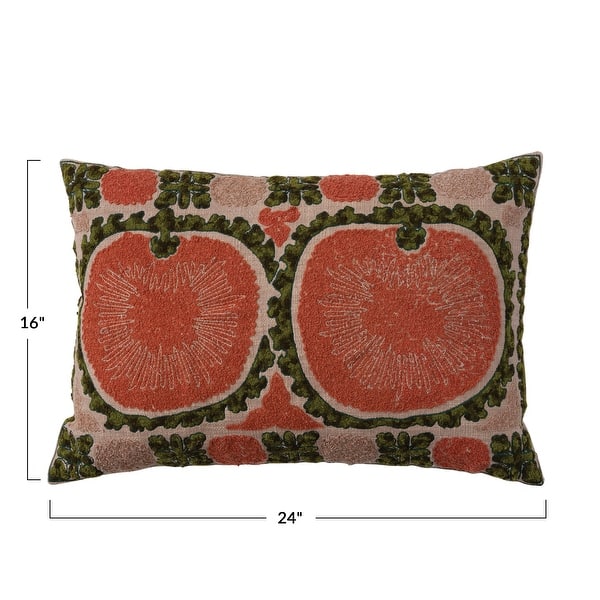 Cotton Lumbar Pillow with Botanical Print