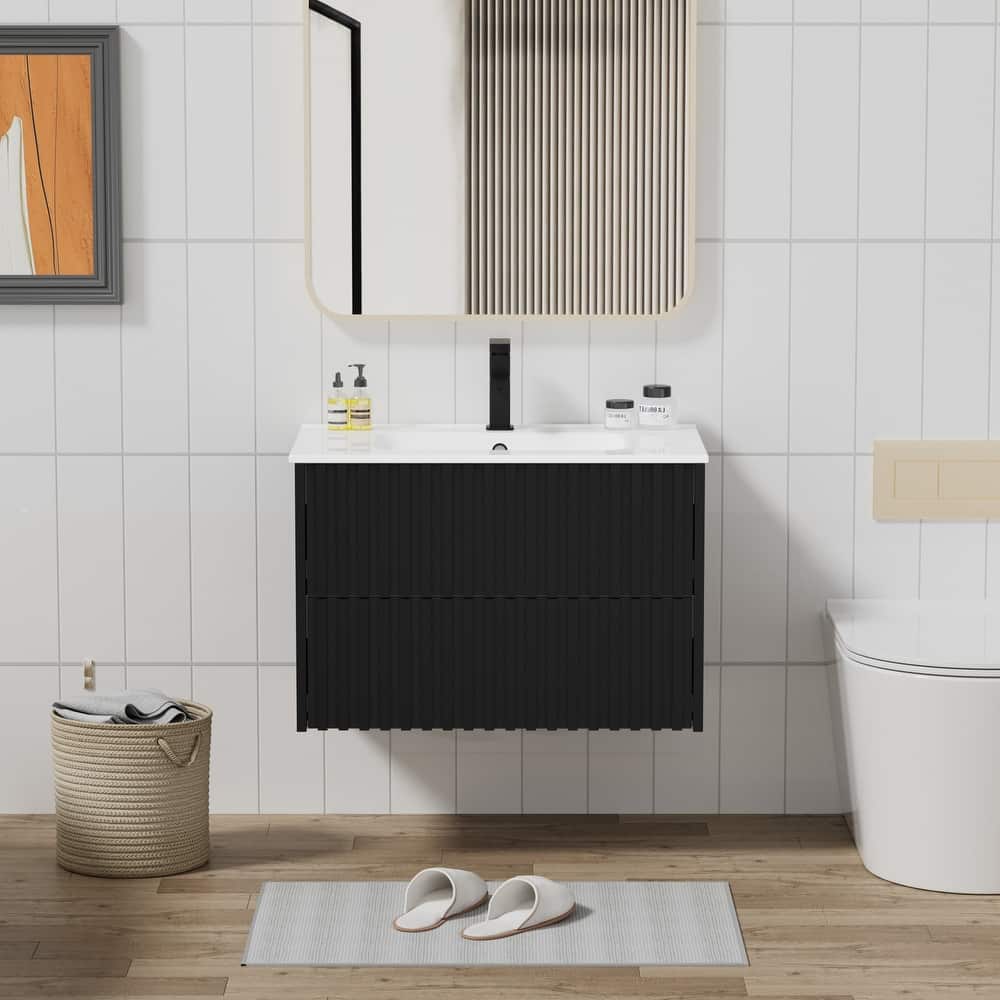 Bathroom Wall Mounted Vanity Set Mid-Century with Ceramic Sink