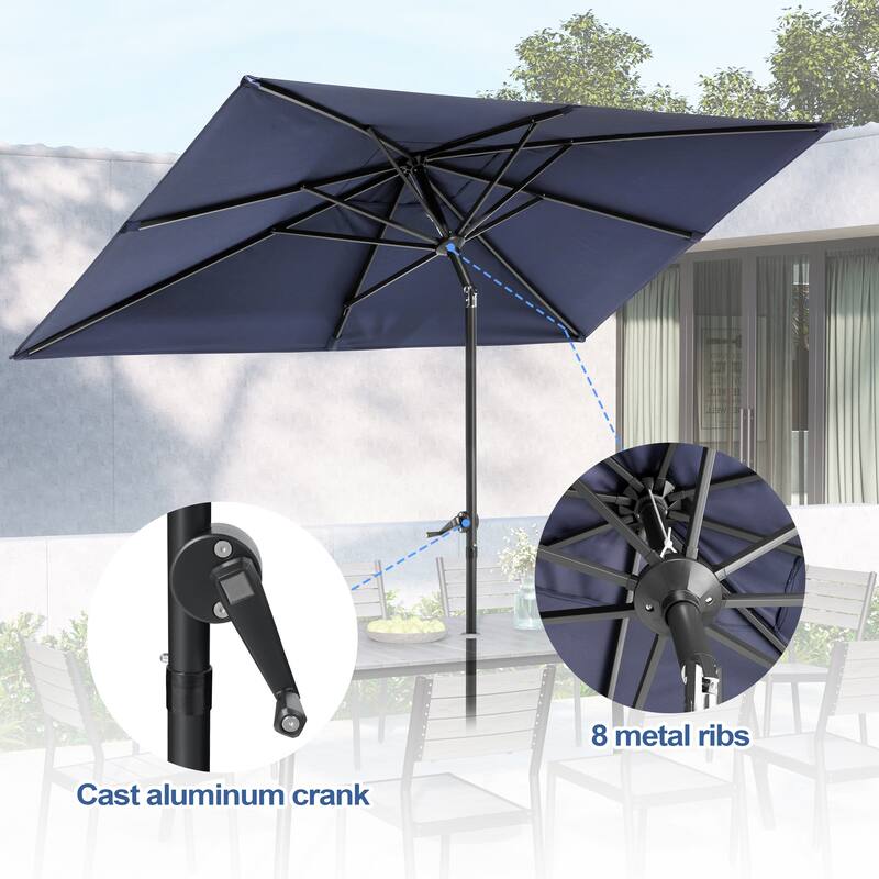 Pellebant Outdoor 9 x 5 FT Patio Market Umbrella Rectangular with Wheels Base