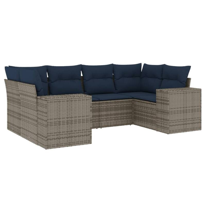 vidaXL 6 Piece Patio Sofa Set with Cushions Brown/Gray Poly Rattan - 24.4 x 24.4 x 27.2