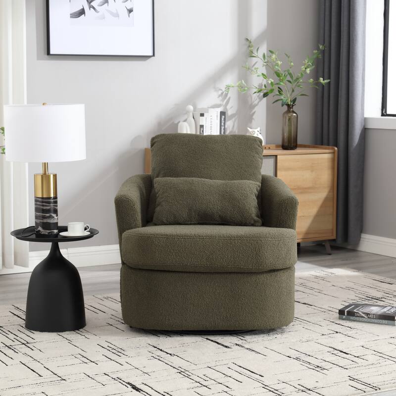 Comfy Round Accent Sofa Chair for Living Room, 360 Degree Swivel Barrel Club Chair for Nursery, Hotel, Bedroom, Office, Lounge