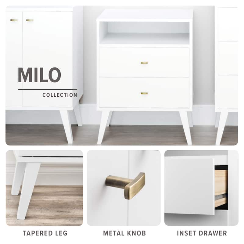 Prepac Milo Mid-Century Modern Bookcase with Six Shelves and Two Doors - 29 in. W x 62.25 in. H x 12 in. D