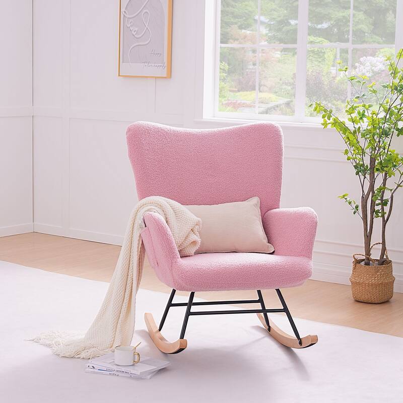 Javlergo 2 Piece Upholstered Teddy Rocking Chair with Storage Pockets Modern Rocking Accent Chairs Comfy Side Chair