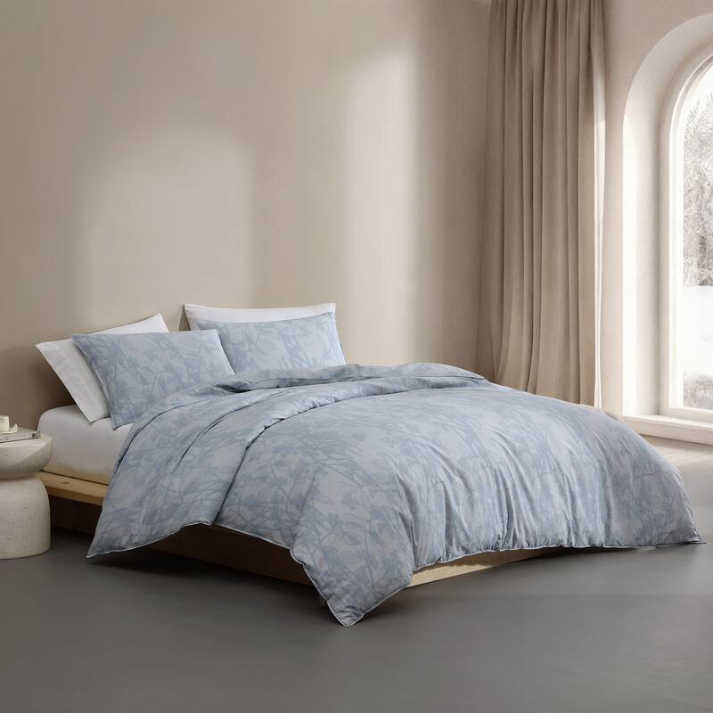 Calvin Klein Bayberry Washed Percale Cotton Reversible Duvet Cover Set Breathable (Blue, 3 Piece)