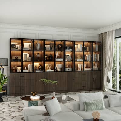 Aluminum and Glass Lighted Cabinet Customizable for Buffet/Bookshelf