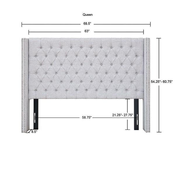 dimension image slide 2 of 7, Madison Park Amelia Upholstered Wingback Headboard with Button Tufting & Nailhead Trim