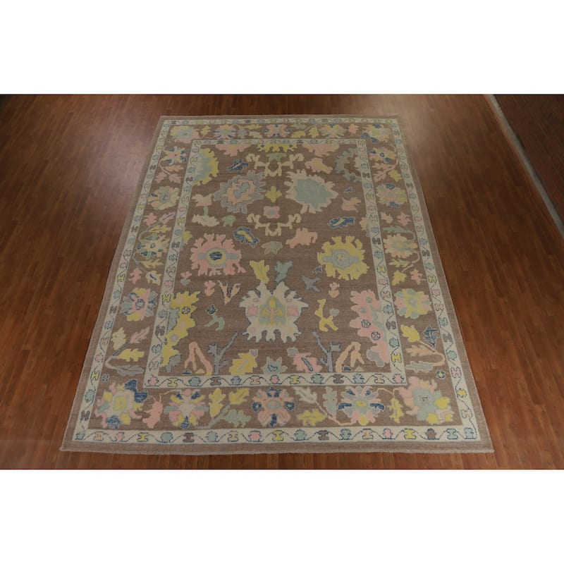 Hand Knotted Oriental 100% Wool Carpet Transitional All-Over Brown Oushak Area Rug - 13' 6'' X 10' 5''