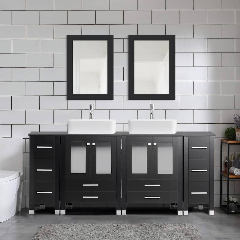 72" Bathroom Vanity Set with Vessel Sink Side Cabinet Combo