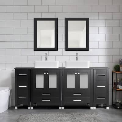 72" Bathroom Vanity Set with Vessel Sink Side Cabinet Combo