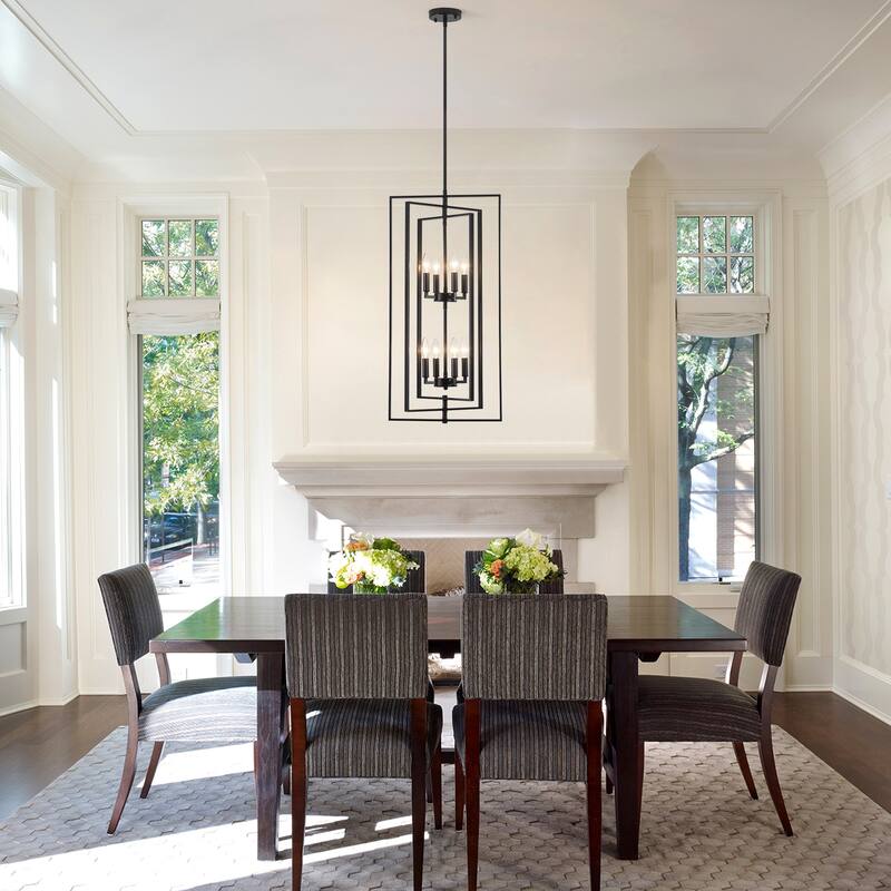 15.75inch Simple and fashionable 8 light double tier pendant with 3 tier rotatable metal frame without bulb - Black
