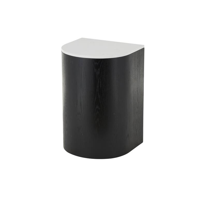 Brown or Black Wood Cutout Arch Side End Accent Table with White Marble Tabletop