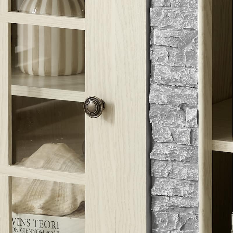 70" Modern TV Stand with 2-Door Storage, Faux Stone Media Console Cabinet, Large Entertainment Center for Living Room