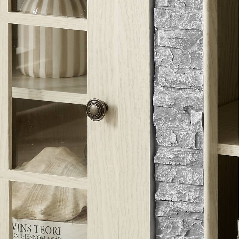 70'' Modern TV Stand for 75'' TV, Faux Stone Media Console with Cabinets, Cable Management & Adjustable Shelves