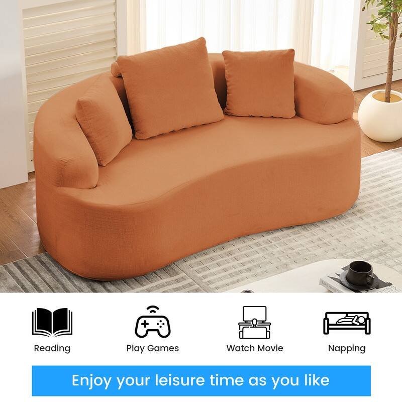 Mixoy Compact Loveseat Sofa with Chenille Upholstery,No Assembly Curved Couch for Small Spaces,Apartment