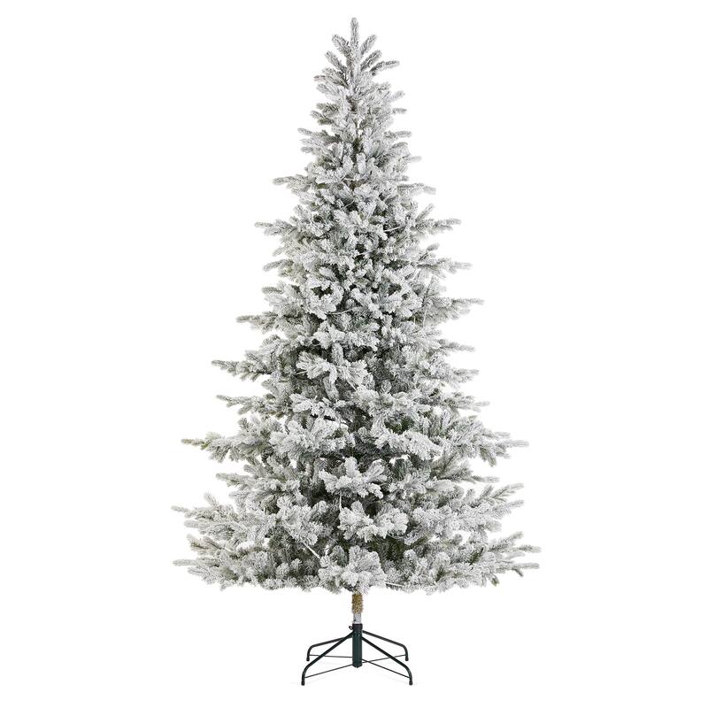 Glitzhome 6FT/7.5FT/9FT/11FT Snow Flocked Pre-lit Artificial Fir Christmas Trees